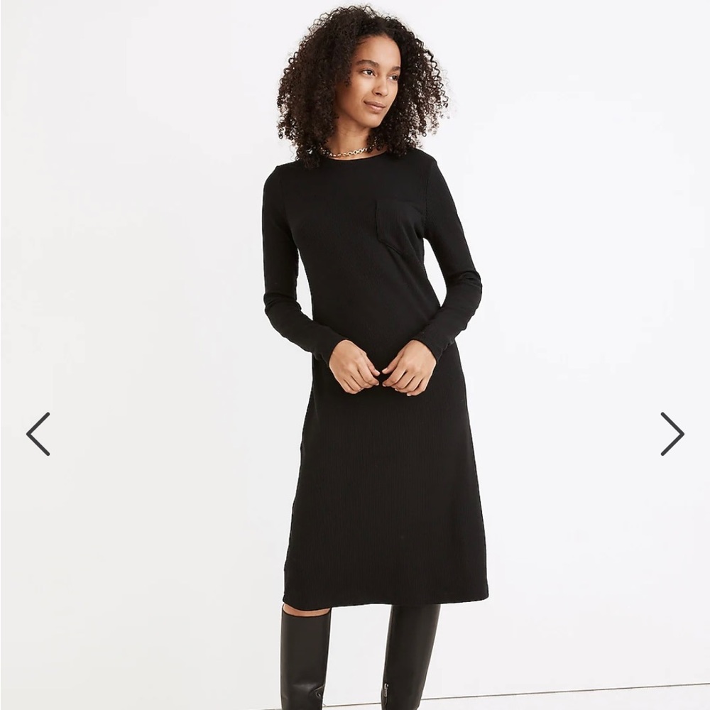 NWT Madewell Long sleeve pocket tee dress size large in black